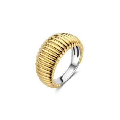 Ti Sento goud op zilveren ring met geribbelde structuur, 12217SY/56 Zilver Verguld zilver Ti Sento