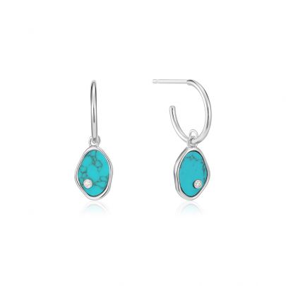 Ania Haie zilveren Tidal Mini Hoop oorhangers met turquoise en zirkonia, E027-01H Zilver Ania Haie