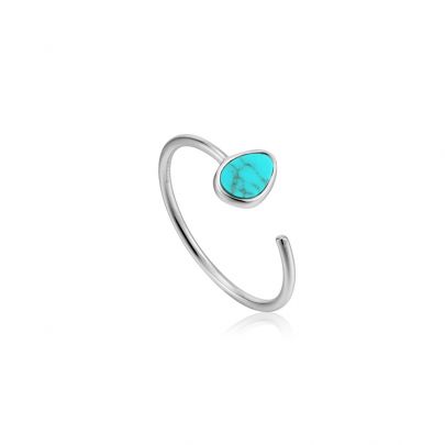 Ania zilveren Turning Tides ring met turquoise, R027-02H Zilver Ania Haie