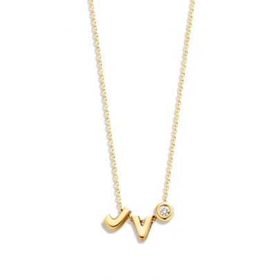 Just Franky gouden ketting met 2 Capitals + diamant Goud Just Franky