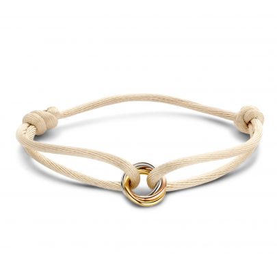 Just Franky satijnen armband met drie tricolor gouden ringetjes Goud Satijn Just Franky