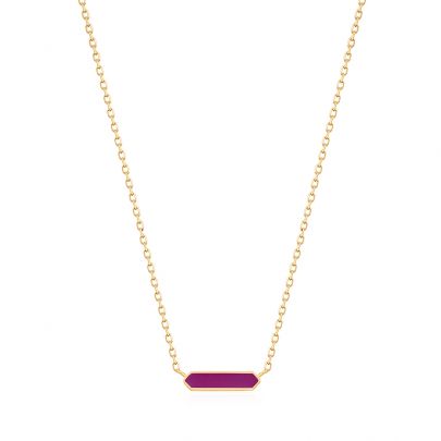 Ania Haie goud op zilveren ketting met paars/donker roze emaille 38 - 43 cm., N028-03G-R Verguld zilver Ania Haie