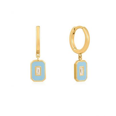 Ania Haie goud op zilveren Powder Blue Enamel Emblem oorhangers, E028-03G-B Verguld zilver Ania Haie