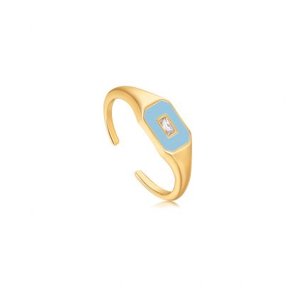 Ania Haie goud op zilveren Powder Blue Enamel ring met emaille en zirkonia, R028-01G-B Verguld zilver Ania Haie