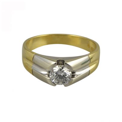 18 kt. bicolor gouden heren zegelring met diamant Goud