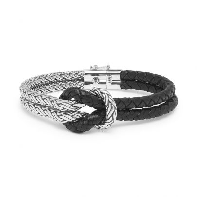 Buddha to Buddha Katja Knot Mix zilveren/lederen armband 19 cm., 132 E Zilver Leer Buddha to Buddha