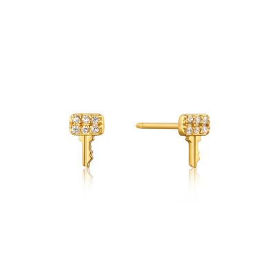 Ania Haie goud pp zilveren Key Sparkle Stud oorknoppen met zirkonia, E032-05G Verguld zilver Ania Haie