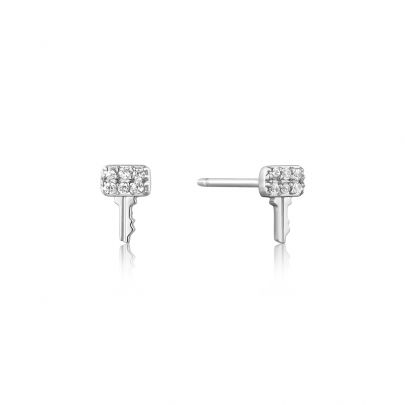 Ania Haie zilveren Key Sparkle Stud oorknoppen met zirkonia, E032-05H Zilver Ania Haie