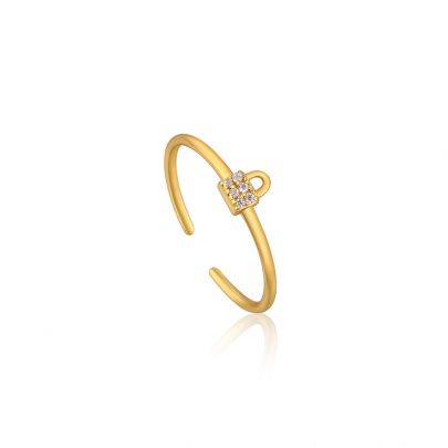 Ania Haie goud op zilveren Padlock Adjustable ring met zirkonia, R032-02G Verguld zilver Ania Haie