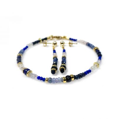 Stones in Style goud op zilveren armband met blauwe saffier, maansteen en lapis lazuli 18,5 cm., B-21-13464 GO Verguld zilver Stones in Style