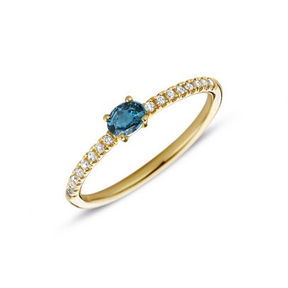 Miss Spring geelgouden Brilliantly ring met London blue topaas en diamant, MSR712-LBT-D-53 Goud Miss Spring