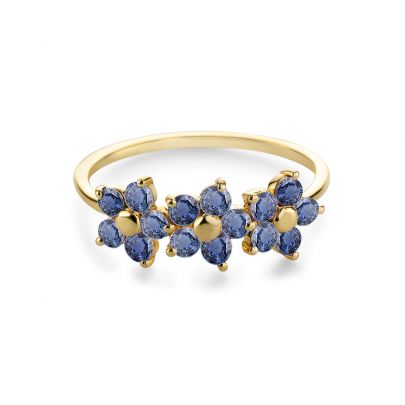 Miss Spring geelgouden In Full Bloom ring met blauwe saffier, MSR730-3-BR-56 Goud Miss Spring