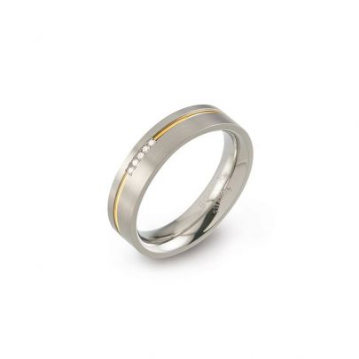 Boccia vergulde/titanium ring met diamant, 0149-0454 Titanium Boccia