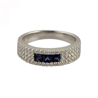 Witgouden ring met blauwe saffier en diamant Goud