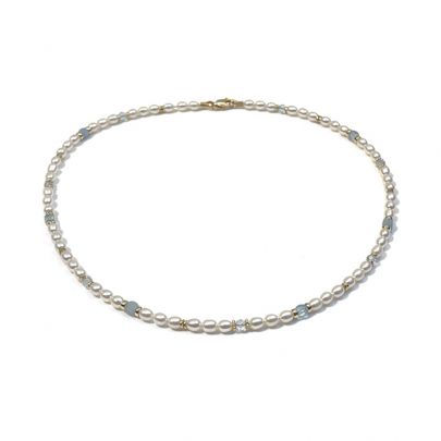 Stones in Style goud op zilveren zoetwaterparel ketting met topaas 44 cm., N-22-11436 go Verguld zilver Stones in Style