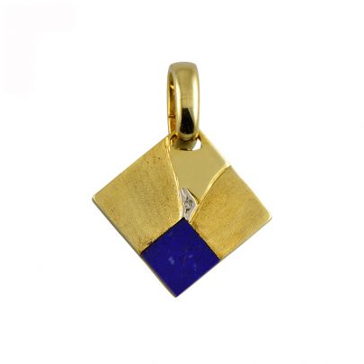 Geelgouden vierkante hanger lapis lazuli en diamant Goud