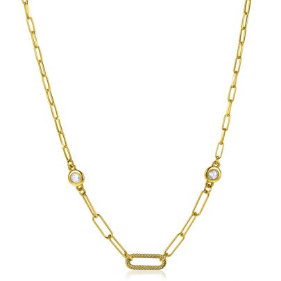 Zinzi goud op zilveren closed forever ketting met zirkonia 45 cm., ZIC2264G Verguld zilver Zinzi