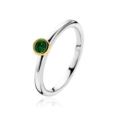 Zinzi goud op zilveren ring met groene zirkonia, ZIR1177G-54 Zilver Verguld zilver Zinzi