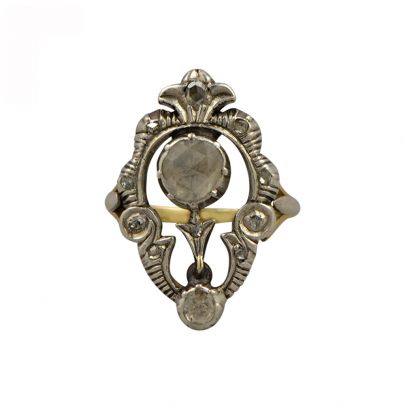 Geelgouden ring met roosdiamant, Nederland ca. 1900 Geelgoud