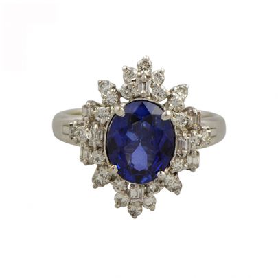 Witgouden ring met blauwe saffier en diamant Witgoud