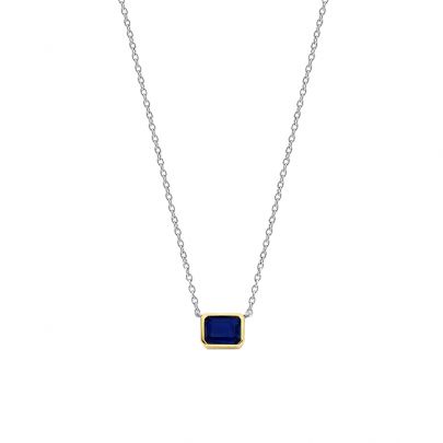 Ti Sento goud op zilveren ketting met blauwe zirkonia 36 - 46 cm., 3998BY/42 Zilver Verguld zilver Ti Sento