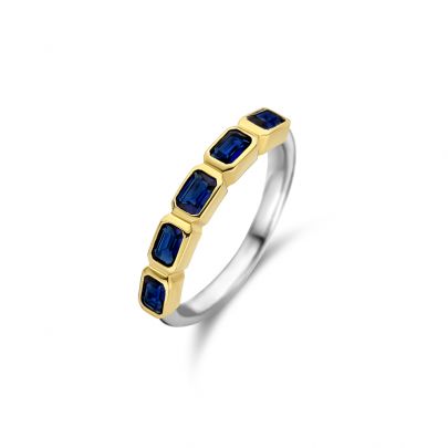 Ti Sento goud op zilveren ring met blauwe zirkonia, 12274BY/54 Zilver Verguld zilver