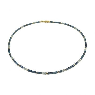 Stones in Style goud op zilveren ketting met kyaniet, saffier en aquamarijn 44 cm., N-22-13666 GO Verguld zilver