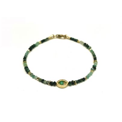 Stones in Style goud op zilveren armband met smaragd 19 cm., B-22-13668 GO Verguld zilver