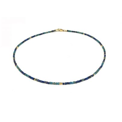 Stones in Style goud op zilveren ketting met lapis lazuli en apetiet 44 cm., N-22-13232 GO Verguld zilver