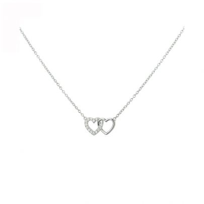 Rikkoert zilveren ketting met hartjes en zirkonia 40 - 45 cm. Zilver Rikkoert Huiscollectie