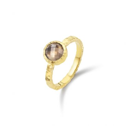 Casa Jewelry Amalfi ring met rookkwarts met hamerslagmotief, TR.6010.54 Verguld zilver Casa Jewelry