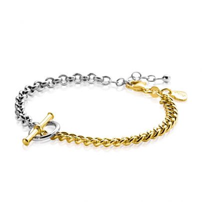 Zinzi goud op zilveren armband met gourmet en jasseron schakels 17 - 20 cm., ZIA2387 Zilver Verguld zilver Zinzi