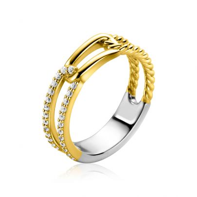 Zinzi goud op zilveren ring met zirkonia, ZIR2330Y54 Verguld zilver Zinzi