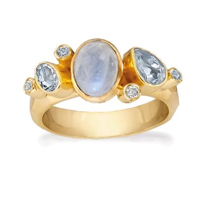 Rabinovich goud op zilveren Blue Moon ring met maansteen, topaas en zirkonia, 77103321-56 Verguld zilver Rabinovich