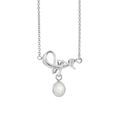 Rabinovich zilveren Winding White ketting met zoetwaterparel en zirkonia 42 - 45 cm., 79402065 Zilver Rabinovich