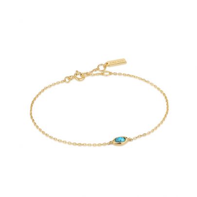 Ania Haie goud op zilveren Turquoise Wave armband met turquoise 16,5 - 18,5 cm., B044-02G Verguld zilver Ania Haie