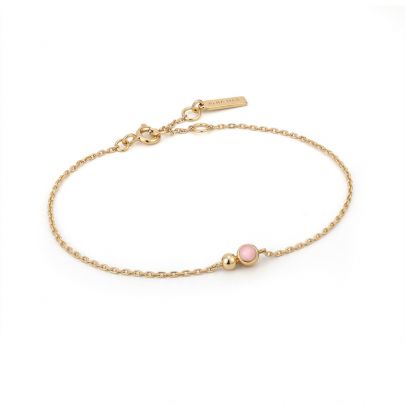 Ania Haie goud op zilveren Orb armband met rozenkwarts 16,5 - 18,5 cm., B045-01G-RQ Verguld zilver Ania Haie