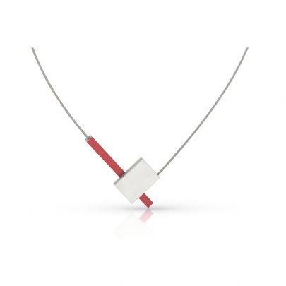 Clic aluminium/stalen ketting met rood accent 43 cm., C261R Aluminium Edelstaal Clic by Suzanne