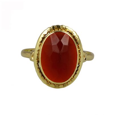 Geelgouden ring met carneool, Nederland ca. 1970 Goud