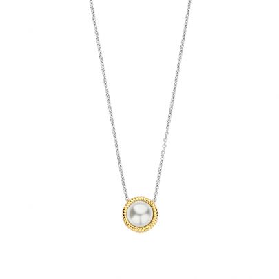 Ti Sento goud op zilveren ketting met witte sierparel 42 cm., 34031YP/42 Zilver Verguld zilver Ti Sento