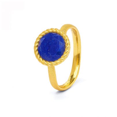 Bernd Wolf goud op zilveren ring met lapis lazuli, 5310005236-053 Verguld zilver Bernd Wolf