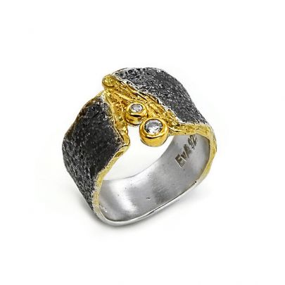 Eva Stone goud op zilveren ring met witte saffier, 1130RB-WS Zilver Eva Stone