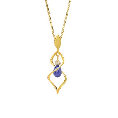 Bernd Wolf goud op zilveren ketting met lapis lazuli en zirkonia 80 cm., 8613012236-V80 Verguld zilver Bernd Wolf