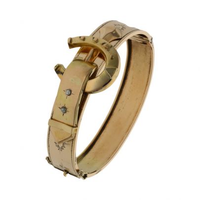 Geelgouden slavenarmband met hoefijzer en zaadpareltjes 22,5 mm. Goud