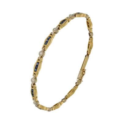 Bicolor gouden armband met blauwe saffier en diamant 20 cm. Goud