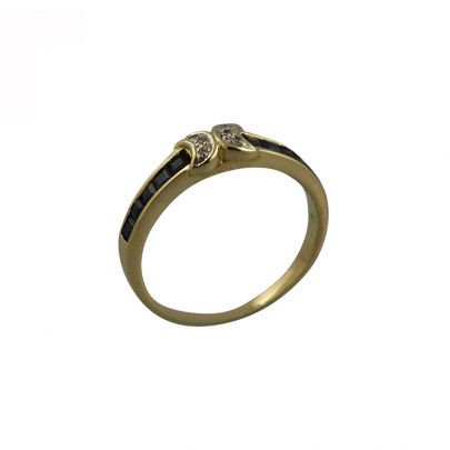 Geelgouden ring met diamant en blauwe saffier Goud