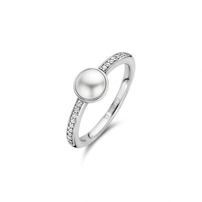 Ti Sento zilveren ring met witte parel en zirkonia, 12308PW/56 Zilver Ti Sento