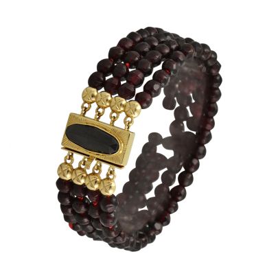 Granaten armband met gouden middenstuk 16,5 cm. Goud