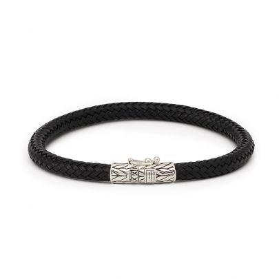 Buddha to Buddha Ellen zwart lederen armband 21 cm., 149BL F Zilver Leer Buddha to Buddha