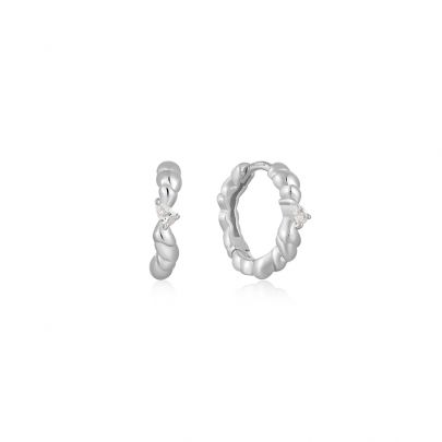 Ania Haie zilveren Twisted Wave oorringen met zirkonia, E050-01H Zilver Ania Haie